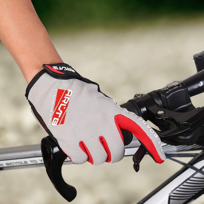 Arltb Bike Gloves Bicycle Cycling Biking Gloves Mitts Full Finger Pad Breathable Lightweight For Bike Riding Mountain Bike Motorcycle Free Cycle BMX Lifting Fitness Climbing, Grey, Medium - Image 3